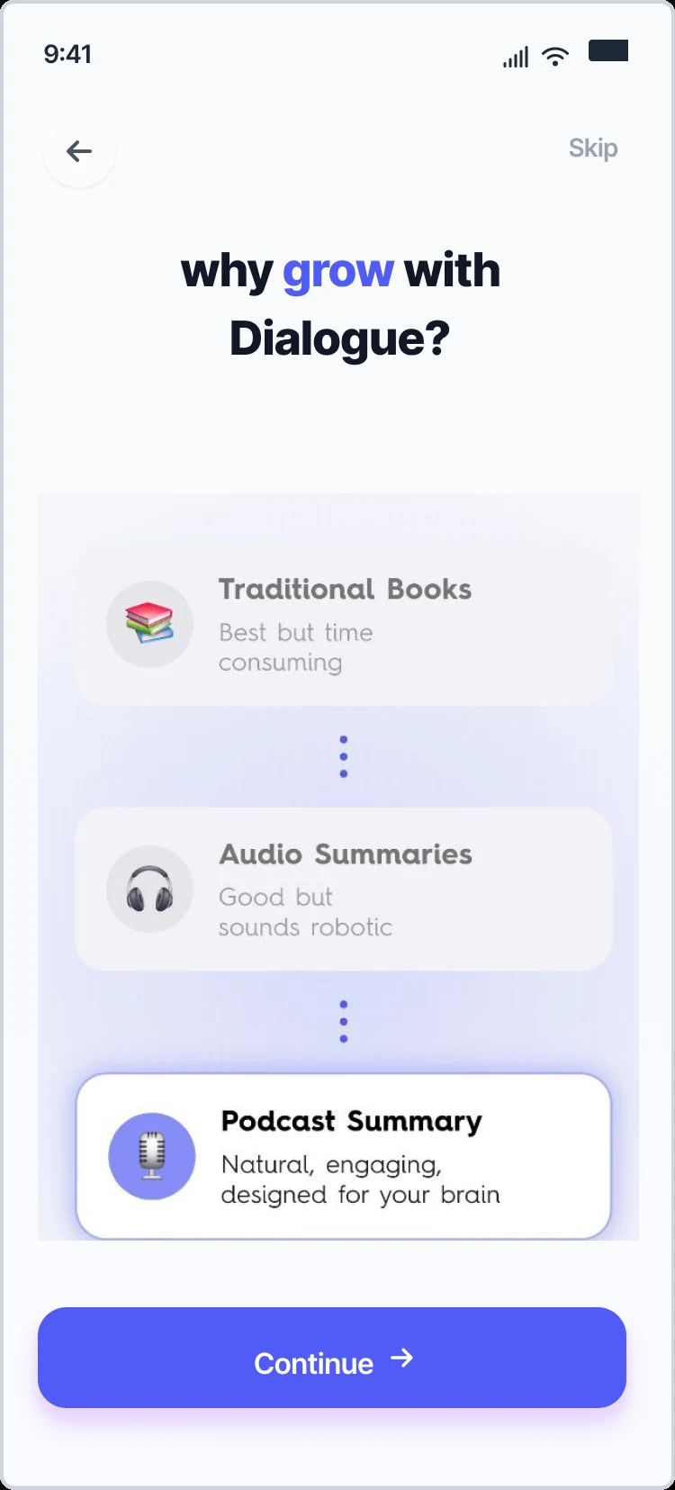 'Why grow with Dialogue?' — Traditional Books vs Audio Summaries vs Podcast Summary