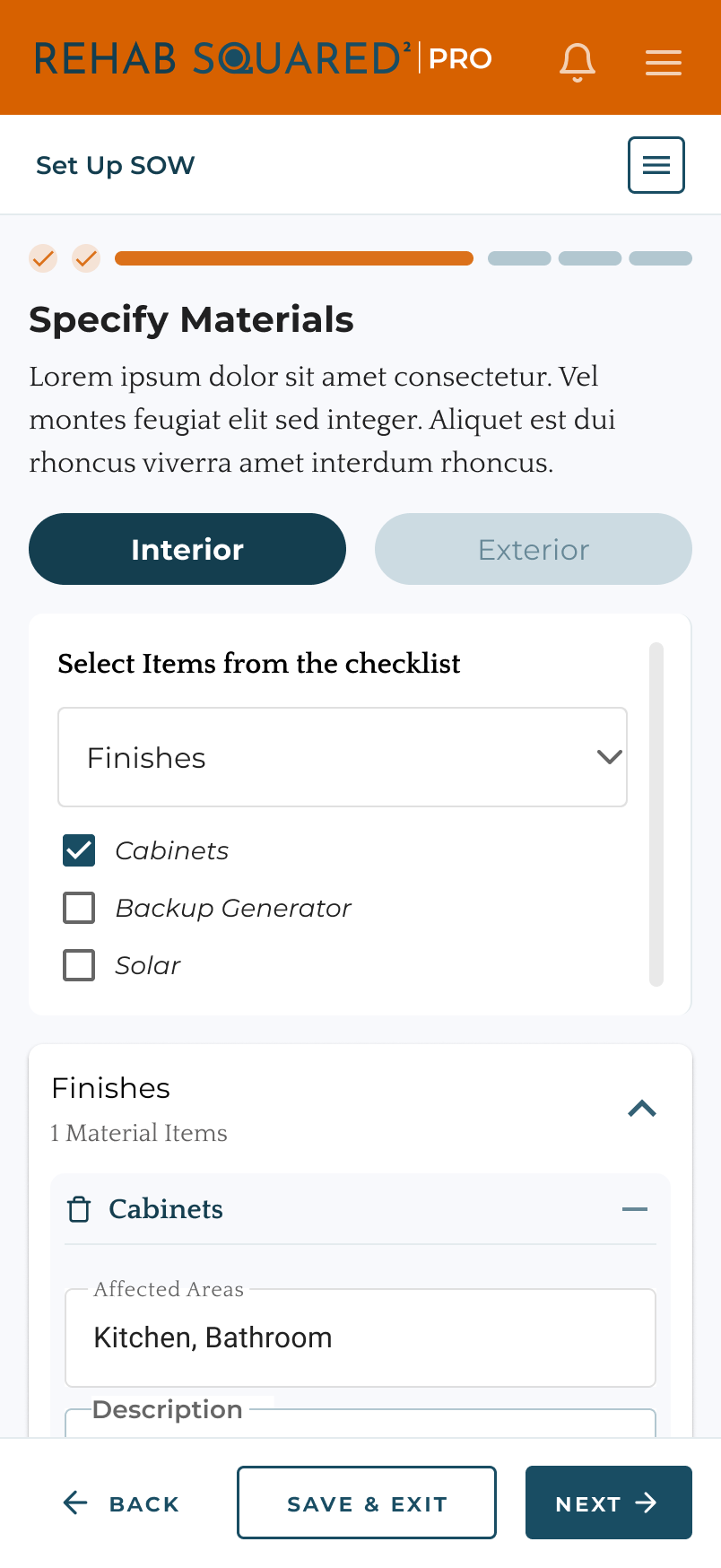 Set Up SOW — Specify Materials